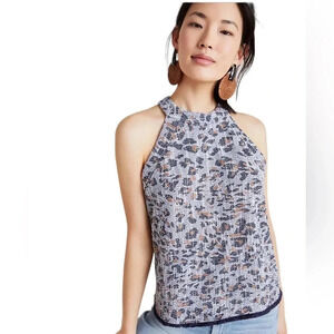 Anthropologie W size small high neck cheetah print textured tank so cute